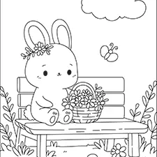 Bunny With A Basket Of Flowers Coloring Page