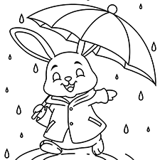 Bunny In A Raincoat Coloring Page Black & White