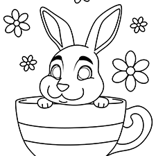 Bunny In A Teacup Coloring Page Black & White