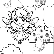 Butterflies & A Fairy Coloring Page Black & White