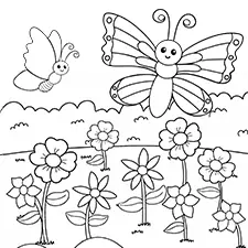 Butterflies In The Garden Coloring Page Black & White