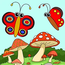 Butterflies In A Field Of Mushroom Coloring Page