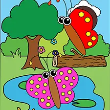 Butterflies At The Pond Coloring Page