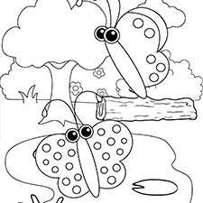 Butterflies At The Pond Coloring Page Black & White