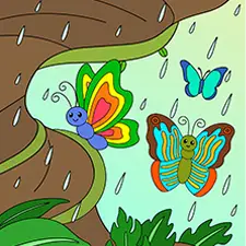 Butterflies In The Rain Coloring Page