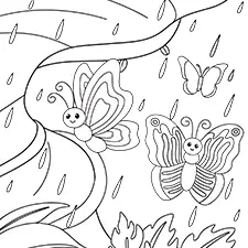 Butterflies In The Rain Coloring Page Black & White