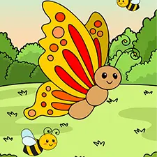 Butterfly & Bees Coloring Page