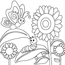  Butterfly & Caterpillar Coloring Page Black & White