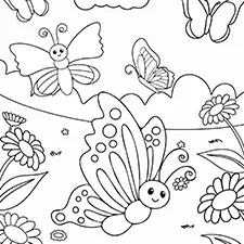 Butterfly Garden Coloring Page Black & White