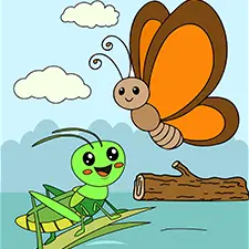 Butterfly & Grasshopper Coloring Page