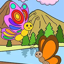 Butterfly By The Lake Coloring Page