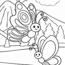 Butterfly By The Lake Coloring Page Black & White