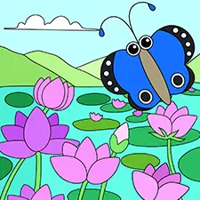 Butterfly On Lotus Flowers Coloring Page