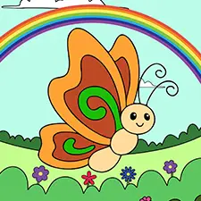 Butterfly & Rainbow Coloring Page