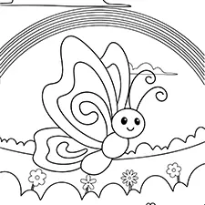 Butterfly & Rainbow Coloring Page Black & White