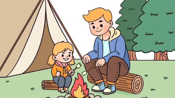 Dad And Child Camping Coloring Page