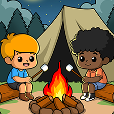 Kids Roasting Marshmallows On A Camp Fire Printable