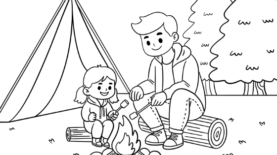 Dad And Child Camping Coloring Page