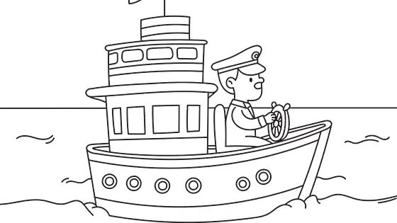 Captain Driving A Boat Coloring Page