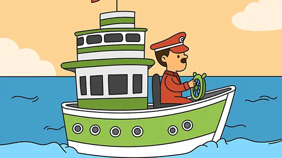 Captain Driving A Boat Coloring Page