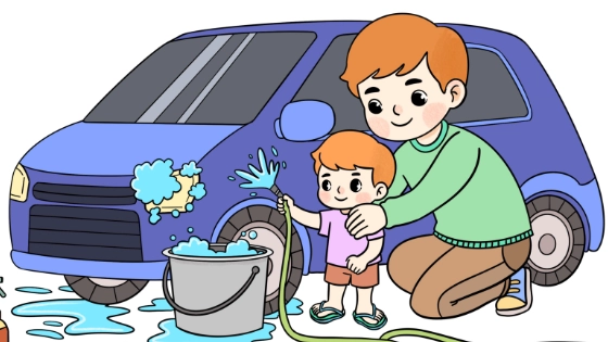 Dad And Child Washing Car Coloring Page