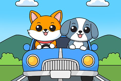 Cat And Dog In The Car Coloring Page