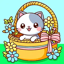 Cat In A Basket Coloring Page