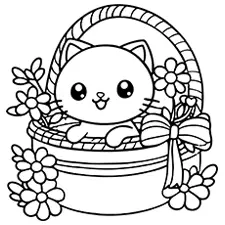 Cat In A Basket Coloring Page Black & White