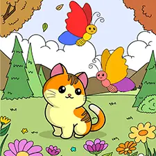 Cat & Butterflies Coloring Page