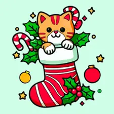 Cat In A Christmas Stocking Coloring Page