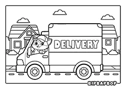 a cat driving a delivery truck