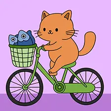 Cat With Fish On A Bicycle Coloring Page