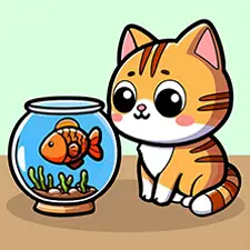 Cat & Fishbowl Colouring Page