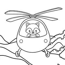Cat Flying Helicopter Coloring Page Black & White