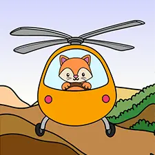 Cat Flying Helicopter Coloring Page