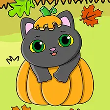 Cat In A Pumpkin Coloring Page