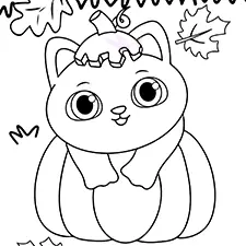 Cat In A Pumpkin Coloring Page Black & White