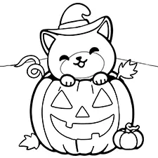 Cat In A Pumpkin Coloring Page Black & White