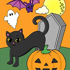 Cat & Tombstone Coloring Page