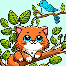 Cat On A Tree Branch Colouring Page