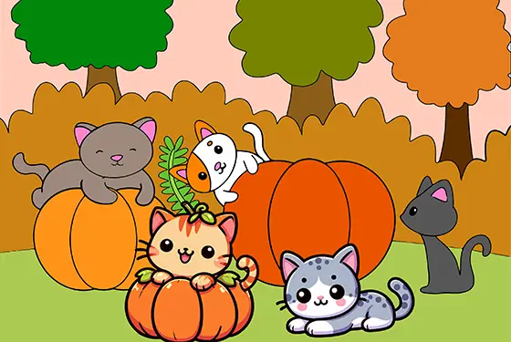 Cats & Pumpkins Coloring Page