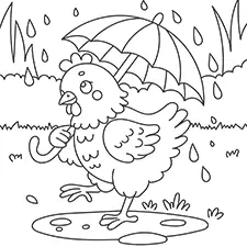 Chicken Holding An Umbrella In The Rain Coloring Page