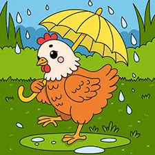 Chicken Holding An Umbrella In The Rain Coloring Page