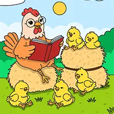 Chicken Reading A Book To Chicks Coloring Page