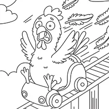 Chicken Riding A Roller Coaster Coloring Page