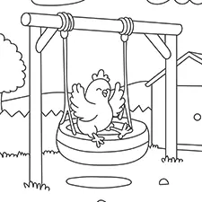 Chicken Swinging On A Tire Swing Coloring Page