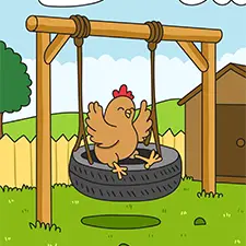 Chicken Swinging On A Tire Swing Coloring Page