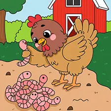 Chicken And Worms By The Barn Coloring Page