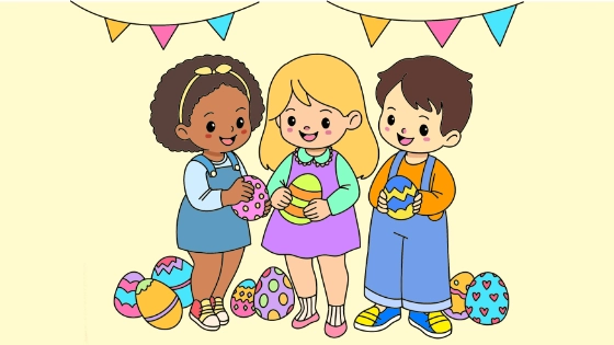 Children With Easter Eggs Coloring Page