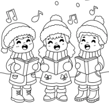 Kids Singing Christmas Carols Coloring Page